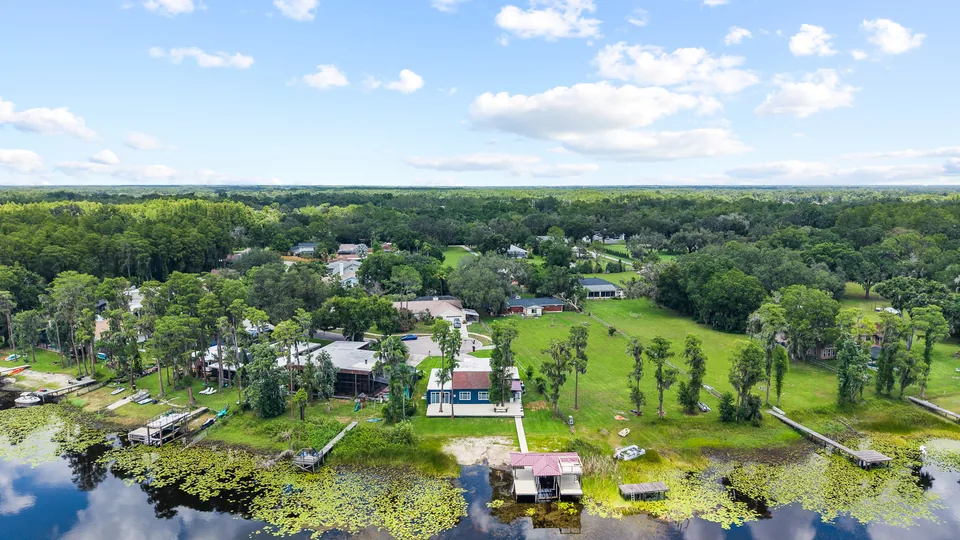 Aerial view of the Cypress Cove neighborhood and surrounding lakes