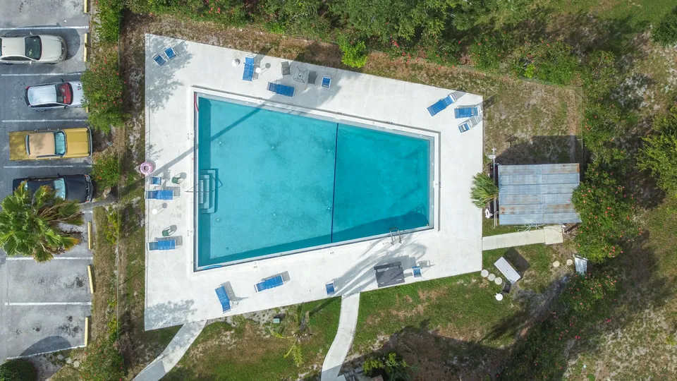 Overhead view of the community swimming pool