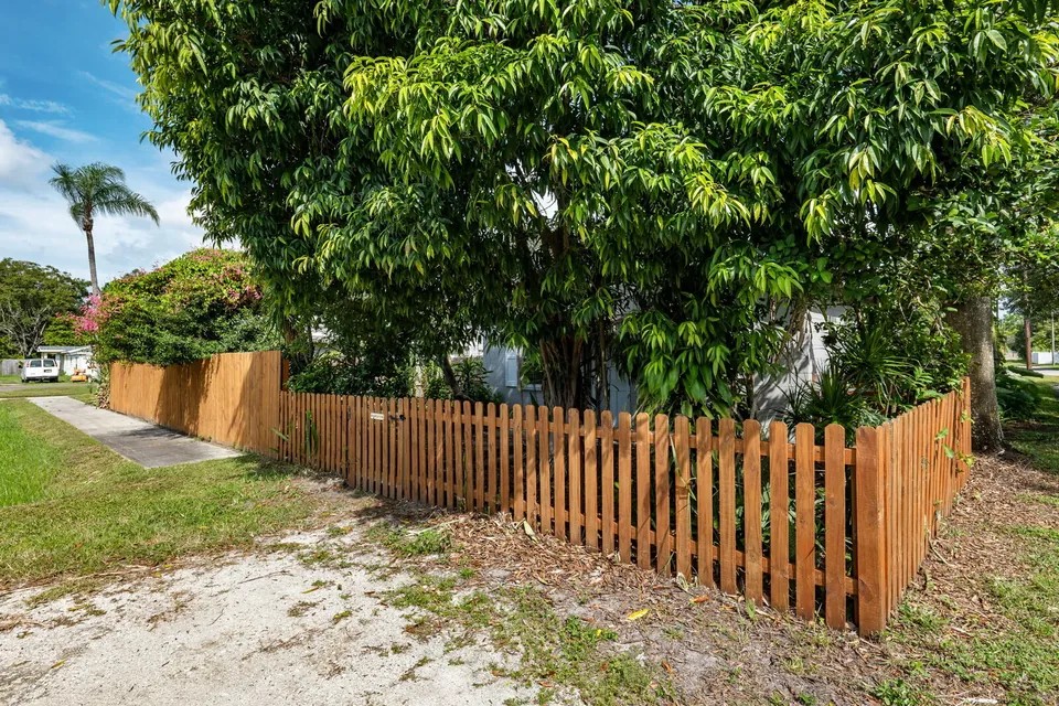 Fenced side yard at the corner lot
