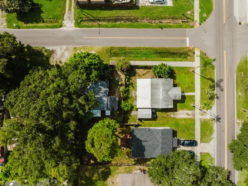 Overhead view of both residences and lot