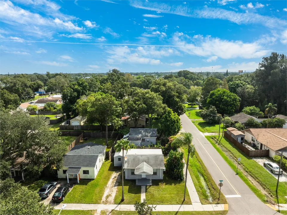 Oblique aerial view of both residences