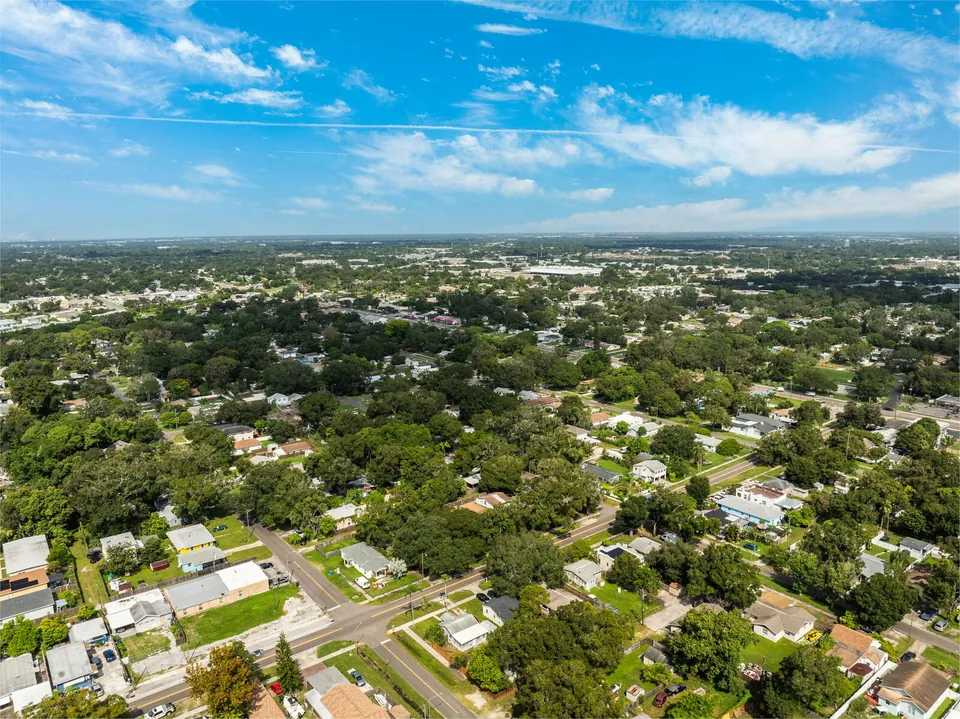 Aerial view across surrounding neighborhoods