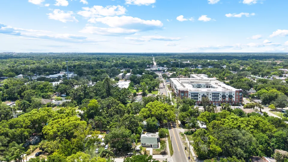 Wide aerial neighborhood view