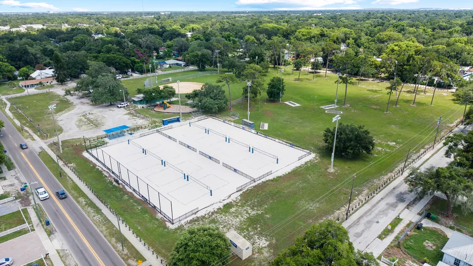 Aerial view of nearby recreation courts